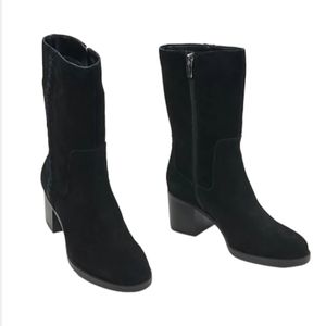 Vince Camuto Suede Stacked Heel Boots W/ Whipstitch Detailing